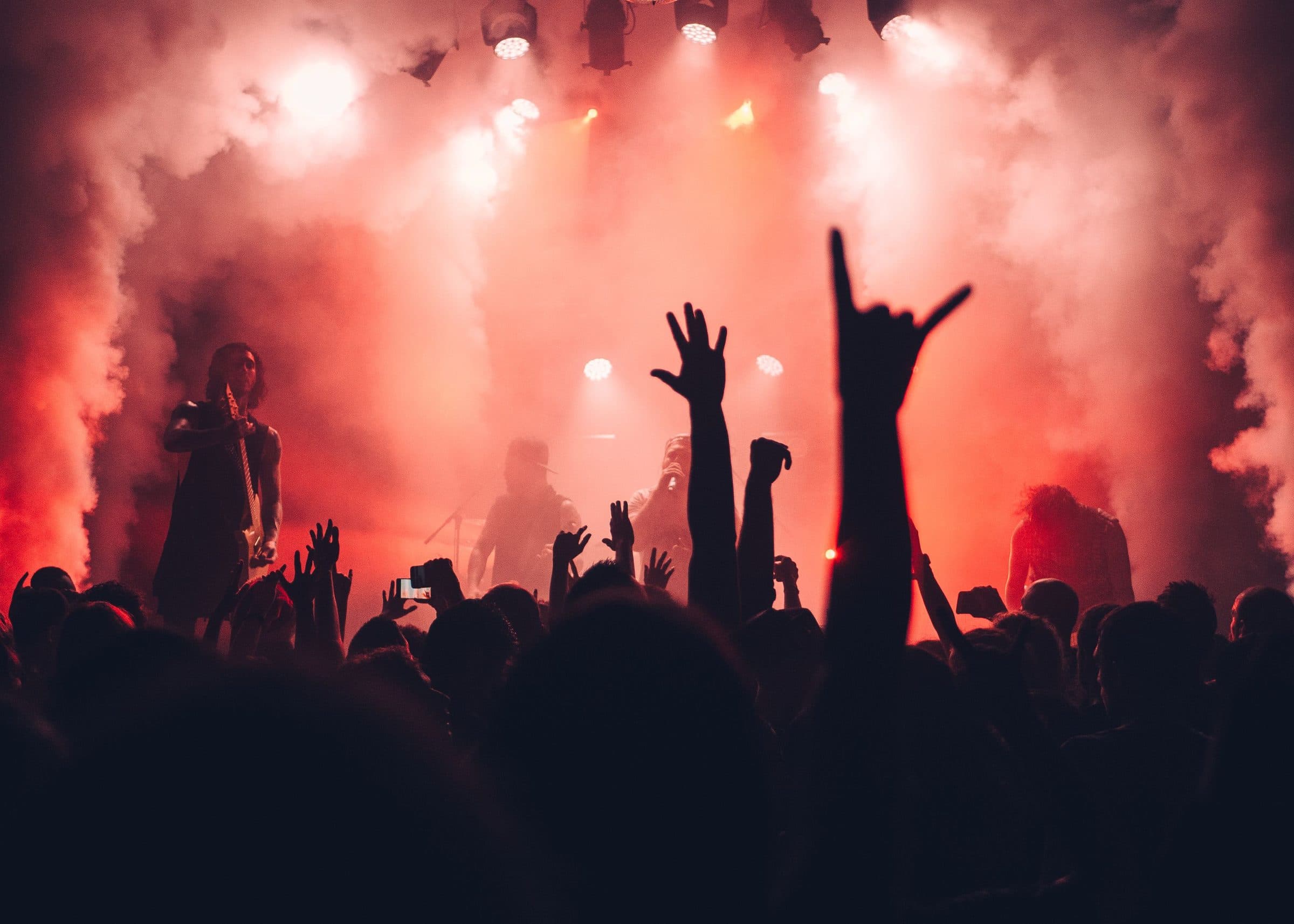 Silhouettes in red smoke